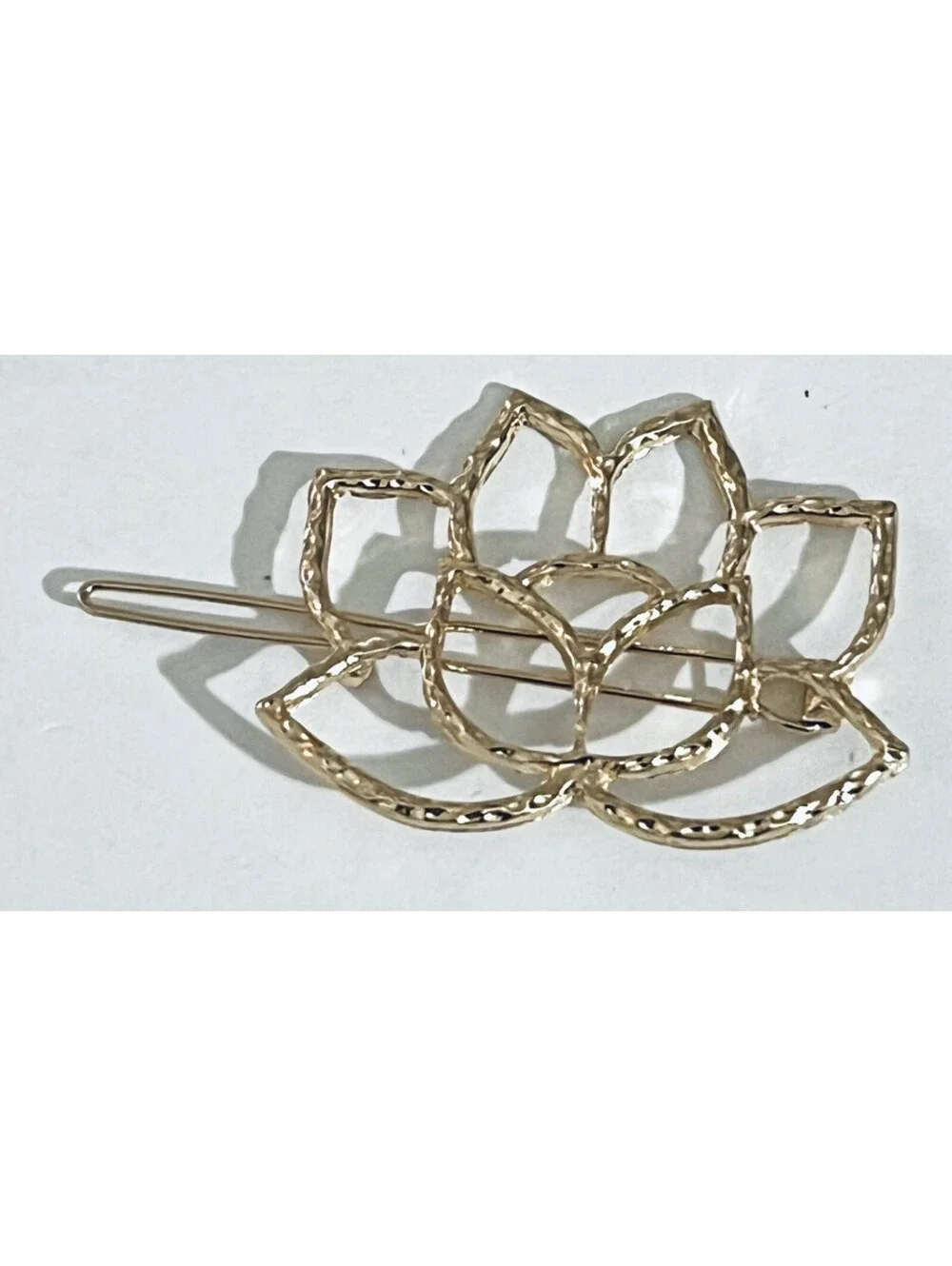Gold Tone Hair Barrette Clip Set of 3 Moon Stars Lotus Geometric Circle